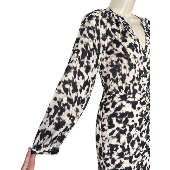 Rails Tyra Blurred Cheetah V Neck Faux Wrap Tie Side Midi Dress Size XS - Picture 11 of 14